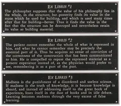 Joseph Kosuth, Ex Libris Series; Nietzsche, Freud, Foucault, Wittgenstein, De Mann -, Aluminum casting and black polychromed (set of 5)