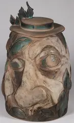 David Dahlquist, Two Faces with Hat, Reduction-fired and sandblasted stonewear