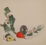 Kōgyo Tsukioka, Rat and Radish, Color woodblock with gofun highlights