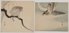 Ohara Koson, Monkey on Tree Branch and Night Flight, Colored woodblock on paper