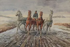 Rural Spring Carriage Scene by Stephan Pajaczkowski, Watercolor on paper, sold Sep 2020