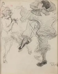 Isaac Israëls, Dancing Pierrot and Musical Faun, Charcoal on paper
