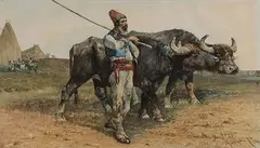 Giuseppe Raggio, A Buffalo Herder, Watercolor on paper