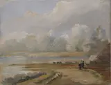 Landscape with Mother and Child by Jean-Baptiste Camille Corot, Gouache on paper, sold Sep 2020