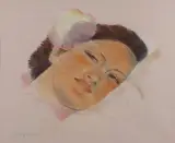 Pegge Hopper, Portrait of a Woman with Hibiscus Flower in Hair, Pastel on paper