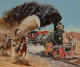 Harry Schaare, Indians Attack the Iron Horse -, Oil on masonite
