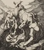 Carl Max Schultheiss, A Boy with Cattle and a dog, Etching on paper