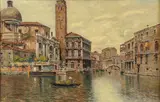 Antonio Reyna Manescau, View of a Venetian Canal, Oil on canvas laid down