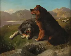Highland Collies- by George William Horlor, Oil on canvas, sold Jun 2020