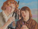 Wlastimil Hofman, A Mother and Daughter Holding Self Portrait of Artist-