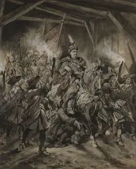 Juliusz Fotunat Kossak, A Triumphant Polish King-, Pen & ink heightened with white