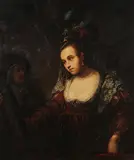 Woman looking in a Mirror with a Maidservant c.1780-1810 by 18th Century follower of Ferdinand Bol, Oil on canvas, sold Jun 2020