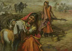 S.S. Shaikh, Daydreaming and Tending the Goats-, Oil on canvas