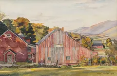 Luigi Lucioni, Landscape with Barn -, Watercolor