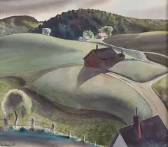 Sándor Bernáth, Rural Landscape with Rolling Hills, Watercolor