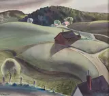 Sándor Bernáth, Rural Landscape with Rolling Hills, Watercolor