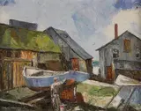 Lawrence Nelson Wilbur, Boat Yard Gloucester Harbor-, Oil on canvas