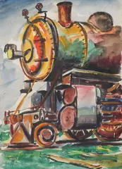 Arnold Pyle, Train Locomotive, Watercolor