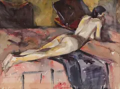 Lawrence Nelson Wilbur, Reclining and Standing Nudes-, Watercolor on paper