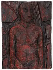 Philippe Cognée, Untitled-, Carved and polychrome wood relief