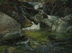 Ernest Lawson, Landscape with Emerald Green Stream, Oil on board