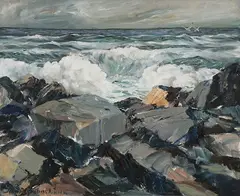 John Grabach, Rocks and Sea, Oil on canvas