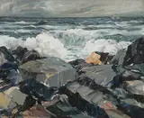 John Grabach, Rocks and Sea, Oil on canvas