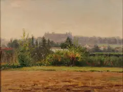 Landscape with Chateau D'Ecouen- by Charles Francis Browne, Oil on artist board, sold Nov 2019