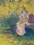 Frederick F. Fursman, Impressionistic View of Woman on Park Bench-, Oil on canvas