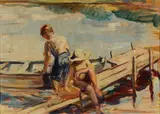 Adam Emery Albright, At the Dock, Oil on artist board