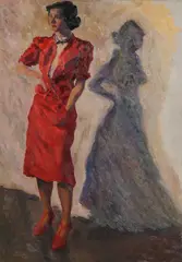John Sloan, Woman in Red-, Oil on canvas