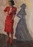 John Sloan, Woman in Red-, Oil on canvas