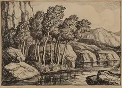Whispering Aspens by Birger Sandzén, Lithograph on paper, sold Nov 2019