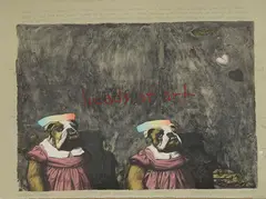 Donald Roller Wilson, Heads of Art & Judy and Me in the Car,, Lithograph and calligraph on paper