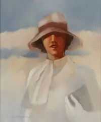 Donald Roller Wilson, Woman in White Dress with Hat -, Oil on canvas