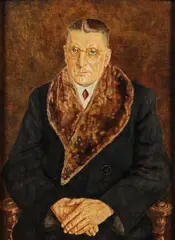 Artur Ressel, Portrait of Dr. Frieslich with fur collar, Oil on wood panel