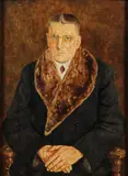 Artur Ressel, Portrait of Dr. Frieslich with fur collar, Oil on wood panel