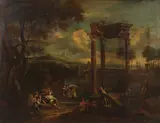 Landscape with Figures in Ruines by Italian School, Oil on canvas, sold Nov 2019