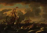 Fishing Boats and Frigates in the Channel by English School, Oil on canvas, sold Nov 2019