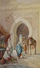 Victor Casnelli, Arab Market Scene, Watercolor on paper
