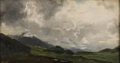 Expansive Landscape with Approaching Storm by Carl Frederik Aagaard, Oil on canvas, sold Nov 2019