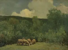William Derrick, Sheep Grazing in an Impressionistic Landscape, Oil on canvas