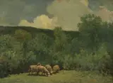 William Derrick, Sheep Grazing in an Impressionistic Landscape, Oil on canvas
