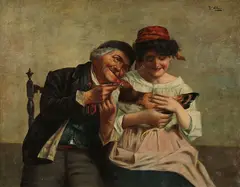 The Prized Hen by V. Albori, Oil on canvas, sold Nov 2019