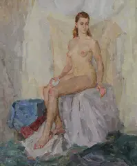 Alina Semenenko, A Seated Female Nude and a Standing Female Nude -, Oil on canvas