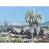 Carl Sammons, Palms in Desert Landscape, oil on board