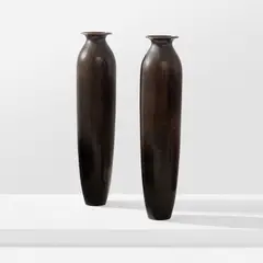 Jean Dunand, Pair of monumental vases, circa 1913, Patinated maillechort , brass
