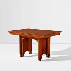 Eugène Printz, Extendable dining table, circa 1934, Walnut, walnut-veneered wood, mahogany-veneered wood, patinated brass