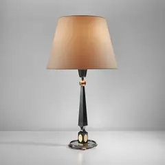 Table lamp by Gilbert Poillerat, circa 1950, Patinated bronze, gilt bronze, paper shade, sold Dec 2023