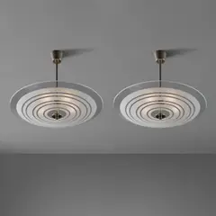 Pietro Chiesa, Pair of ceiling lights, designed circa 1936, Glass, nickel-plated metal